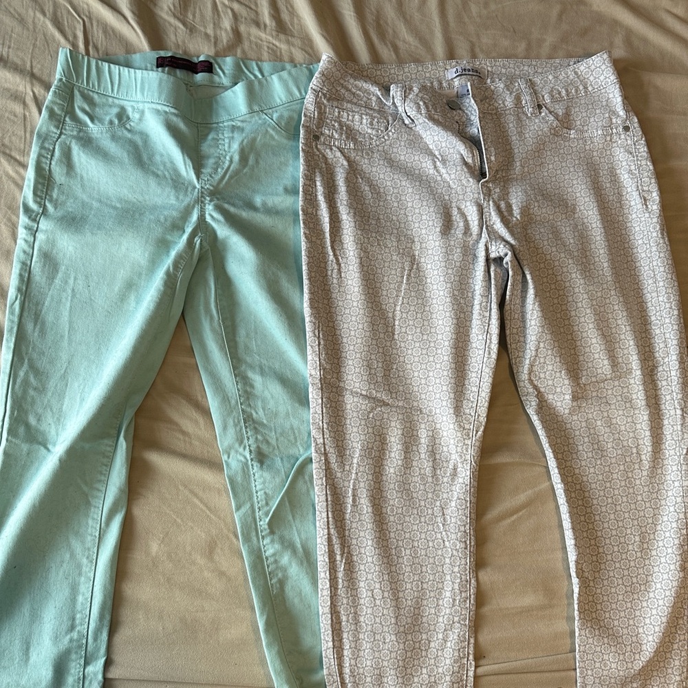 d. jeans Women's Skinny Jeans - Mint and White Patterned